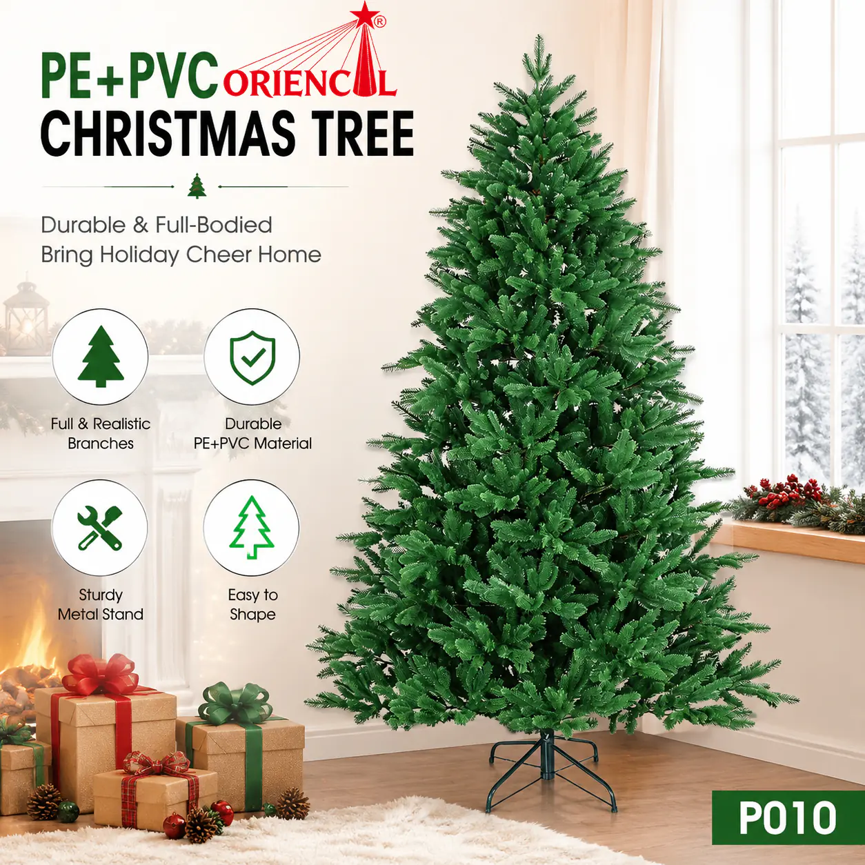 Slim Green Artificial Fir Christmas Tree, PE Branches, Corner & Minimalist Home Decor P010