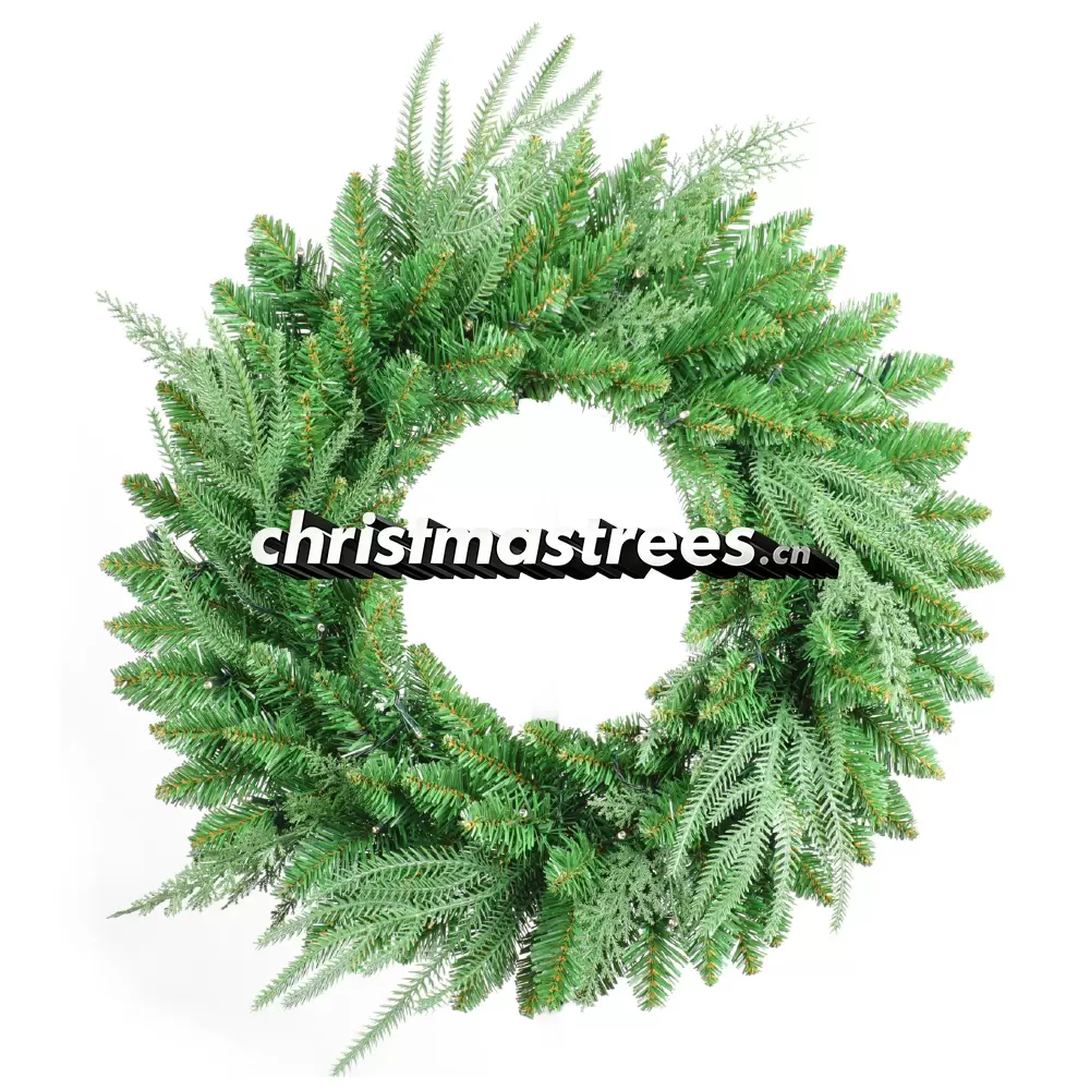 Natural-Looking Pine Needle Christmas Wreath, Unlit Green, Rustic Farmhouse Decor W004