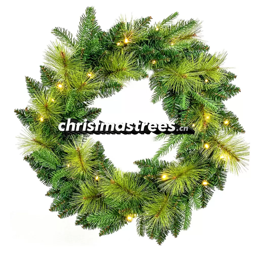 Christmas Wreath with Green & Gold Foliage, Unlit Evergreen, Front Door Holiday Decor W007