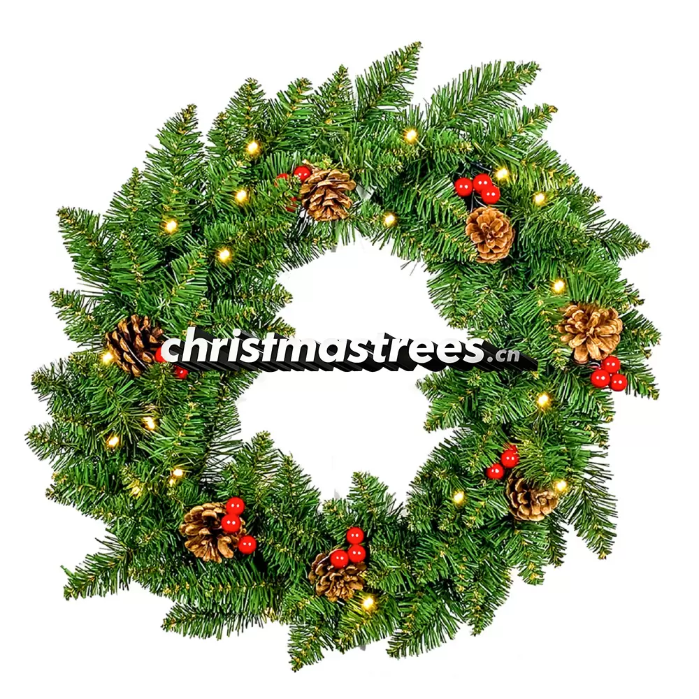 Lush Christmas Wreath with Red Berries, Unlit Evergreen, Festive Front Door Decor W014