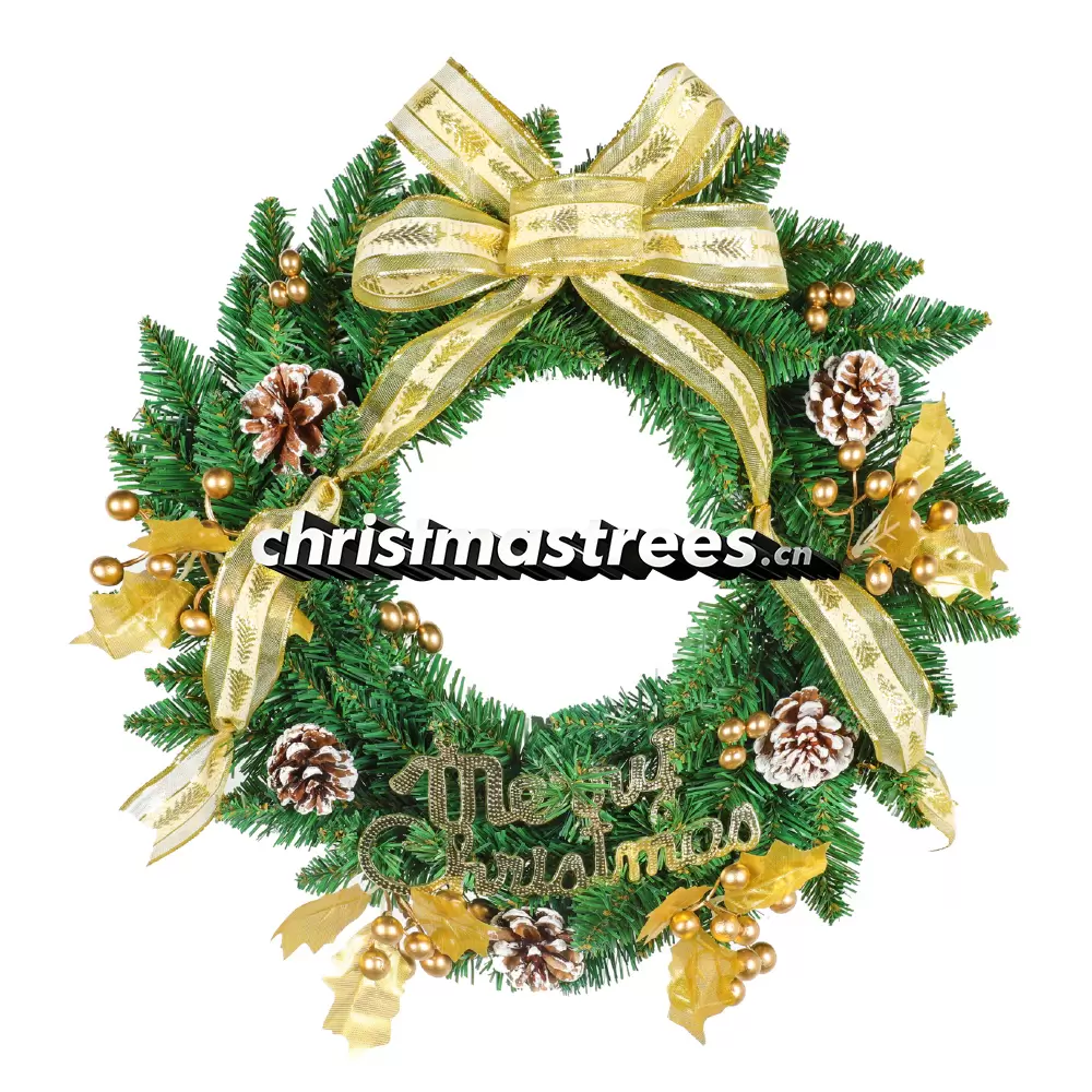 Christmas Wreath with Large Gold Bow, Unlit Evergreen, Glam Festive Door Decor W016