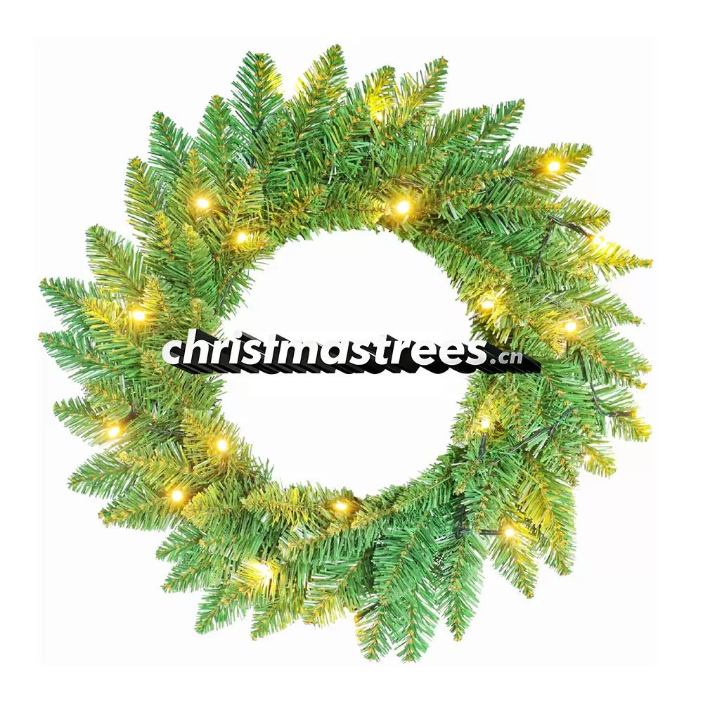 Pre-Lit Green Christmas Wreath with Warm Lights, Unlit Evergreen, Cozy Holiday Decor W020