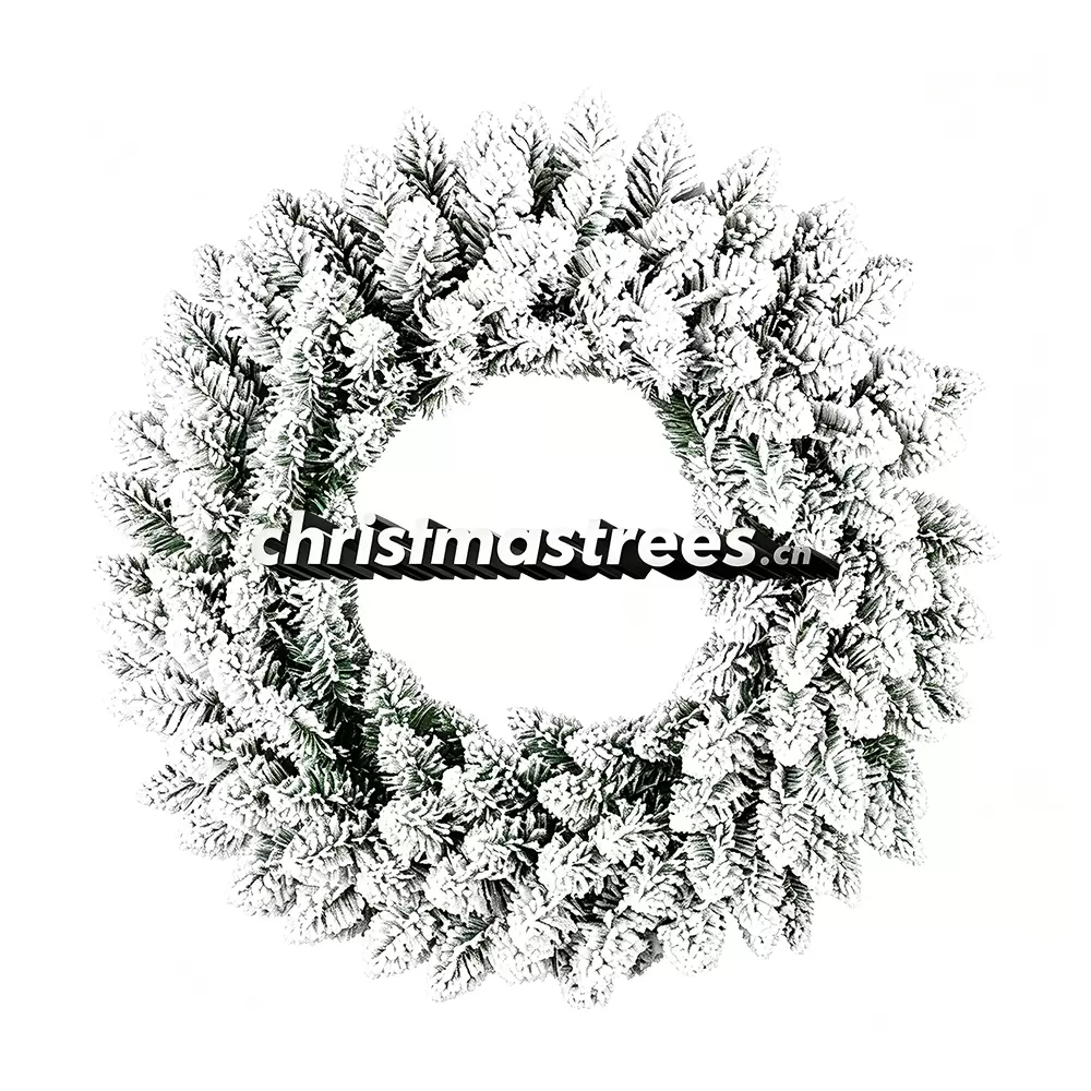 Frosted White Christmas Wreath, Unlit Flocked Evergreen, Nordic Winter Door Decor W023