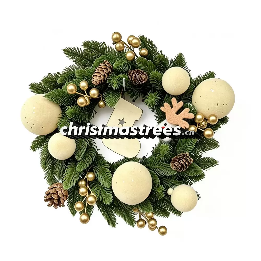 Christmas Wreath with White & Gold Ornaments, Bunny Accent, Farmhouse Rustic Decor W025