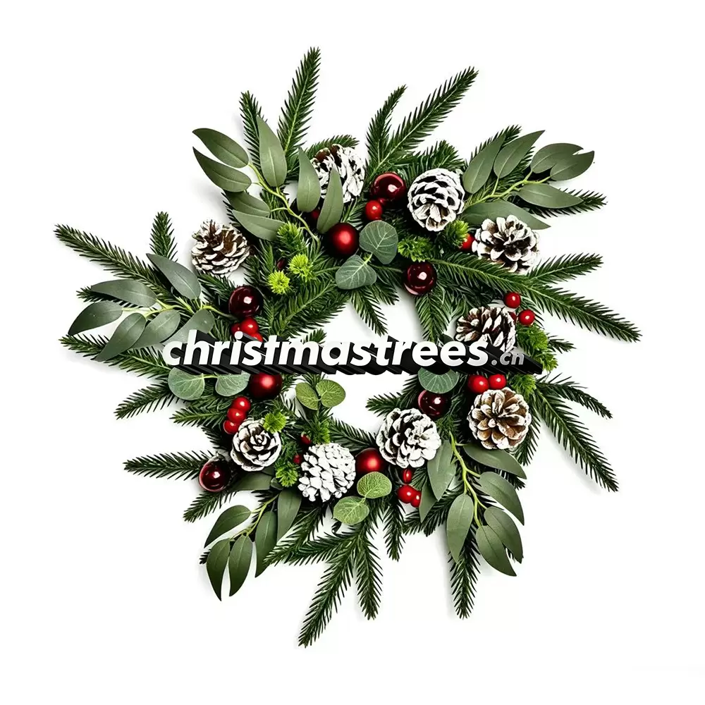 Minimalist Green Christmas Wreath with Red Berries, Unlit Evergreen, Simple Holiday Decor W033