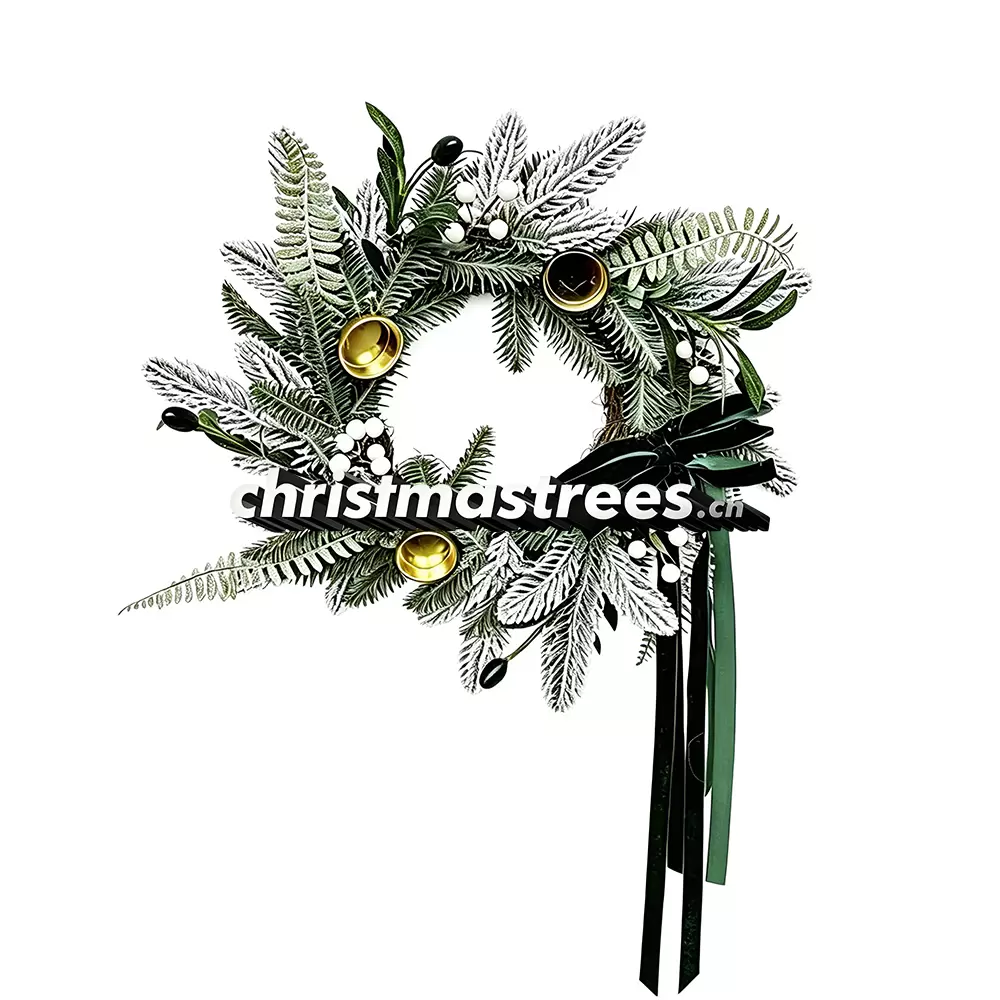 Silver & Black Christmas Wreath with Foliage, Unlit Evergreen, Modern Holiday Decor W034