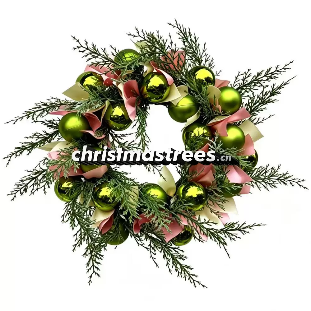 Christmas Wreath with Green Branches & Red-Gold Ornaments, Unlit Evergreen, Classic Decor W042
