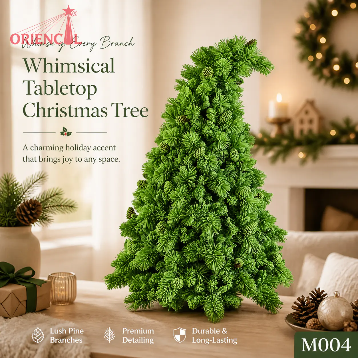 Whimsical Leaning Artificial Spruce Christmas Tree, Dense PE Foliage, Unique Festive Home Decor M004