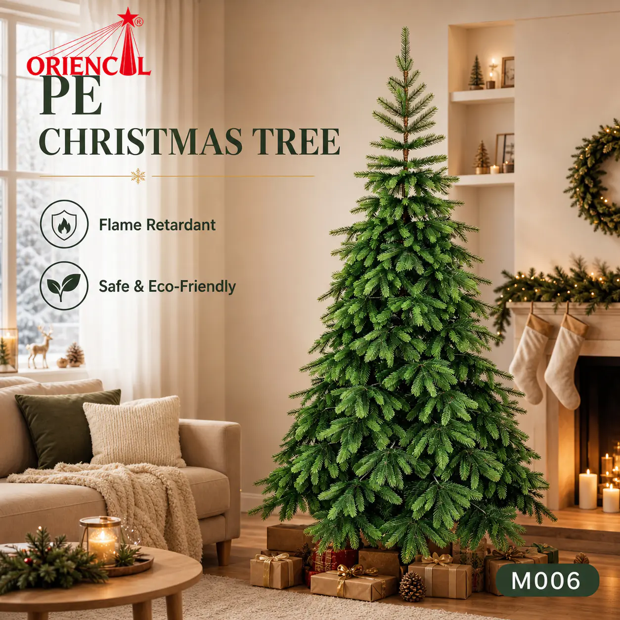 Slim Unlit Artificial Fir Christmas Tree, PET Pine Needle Branches, Minimalist Corner Decor M006