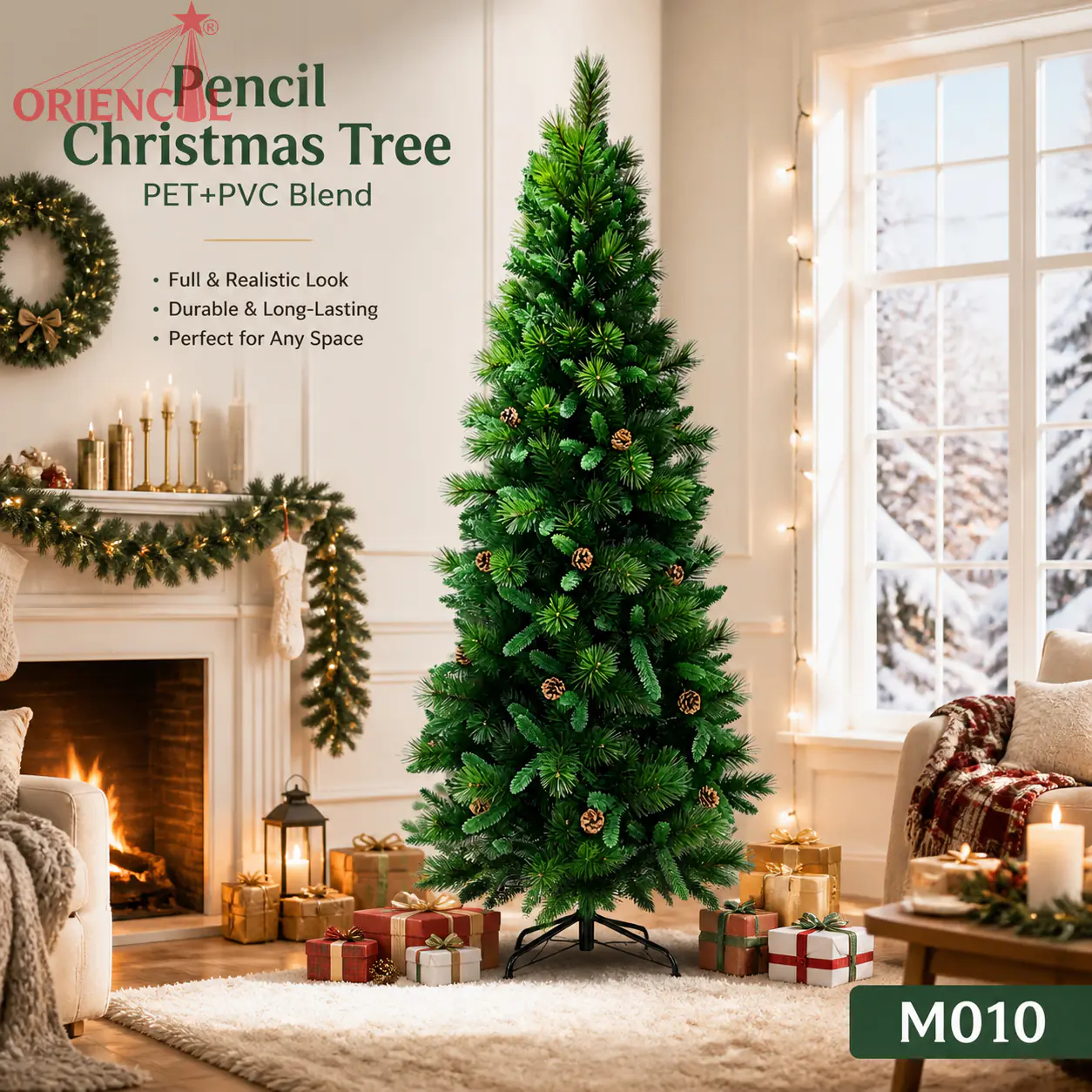 Classic Unlit Artificial Fir Christmas Tree, PVC/PE Blend, Traditional Holiday Home Decor M010