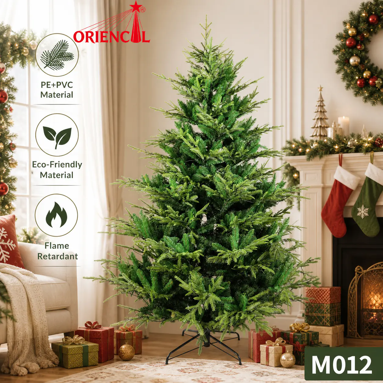 Natural PET Pine Needle Spruce Christmas Tree, Unlit, Realistic Evergreen for Family Decor M012