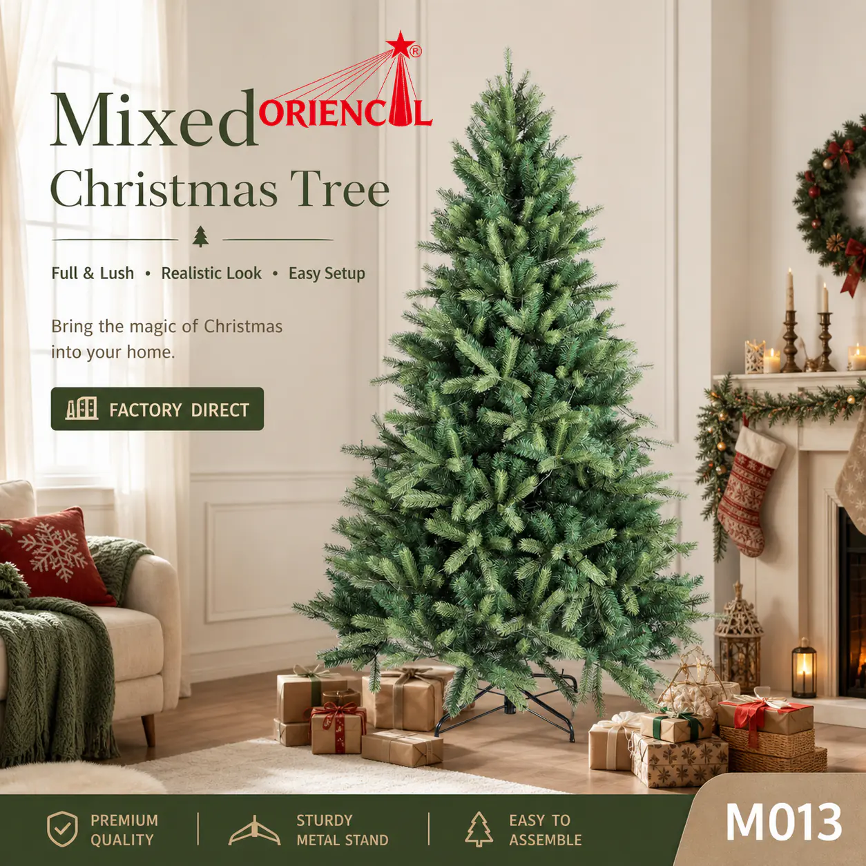 Light Green Flocked Artificial Spruce Christmas Tree, PVC/PE Blend, Soft Winter Holiday Decor M013