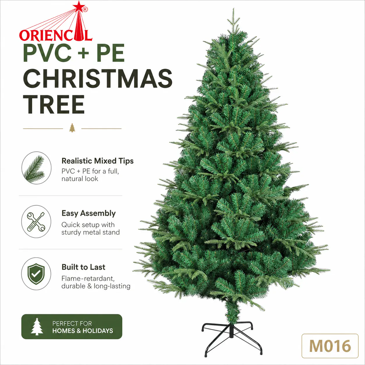 Full Unlit Artificial Fir Christmas Tree, PVC/PE Blend, Classic Green Evergreen for Home M016