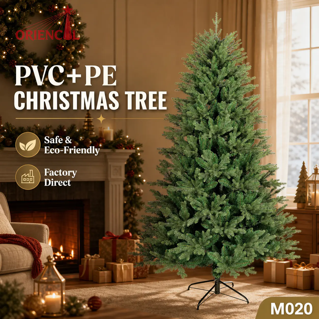Natural-Looking Unlit Spruce Christmas Tree, PE/PET Pine Needle Foliage, Realistic Evergreen M020