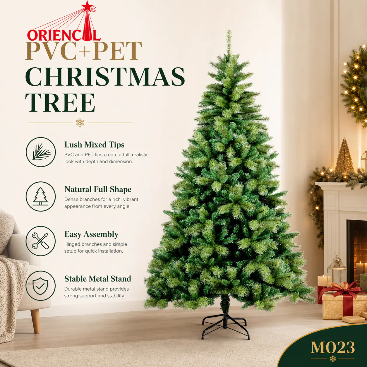 Full Unlit Artificial Spruce Christmas Tree, PVC/PE Blend, Lush Green Evergreen for Living Room M023