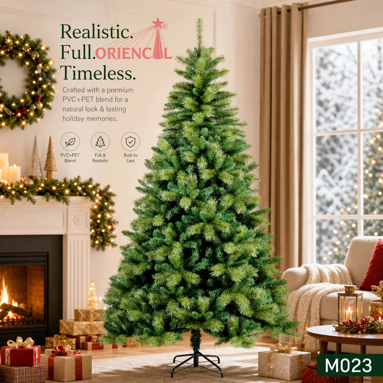 Full Unlit Artificial Spruce Christmas Tree, PVC/PE Blend, Lush Green Evergreen for Living Room M023