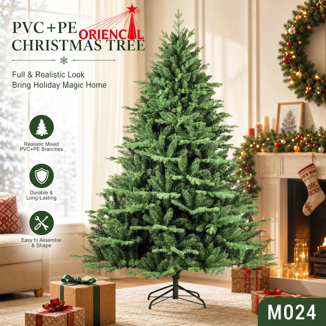 Light Green Flocked Spruce Christmas Tree, PVC/PE Blend, Frosty Winter Holiday Decor M024