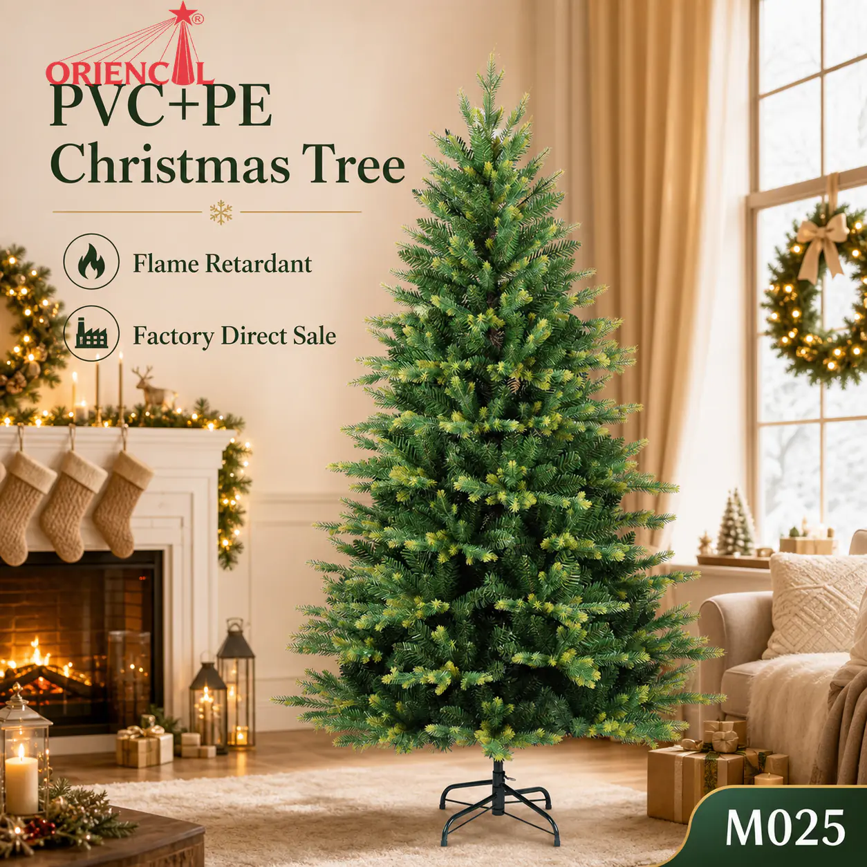 Natural PET Pine Needle Spruce Christmas Tree, Unlit, Realistic Indoor Evergreen Tree M025