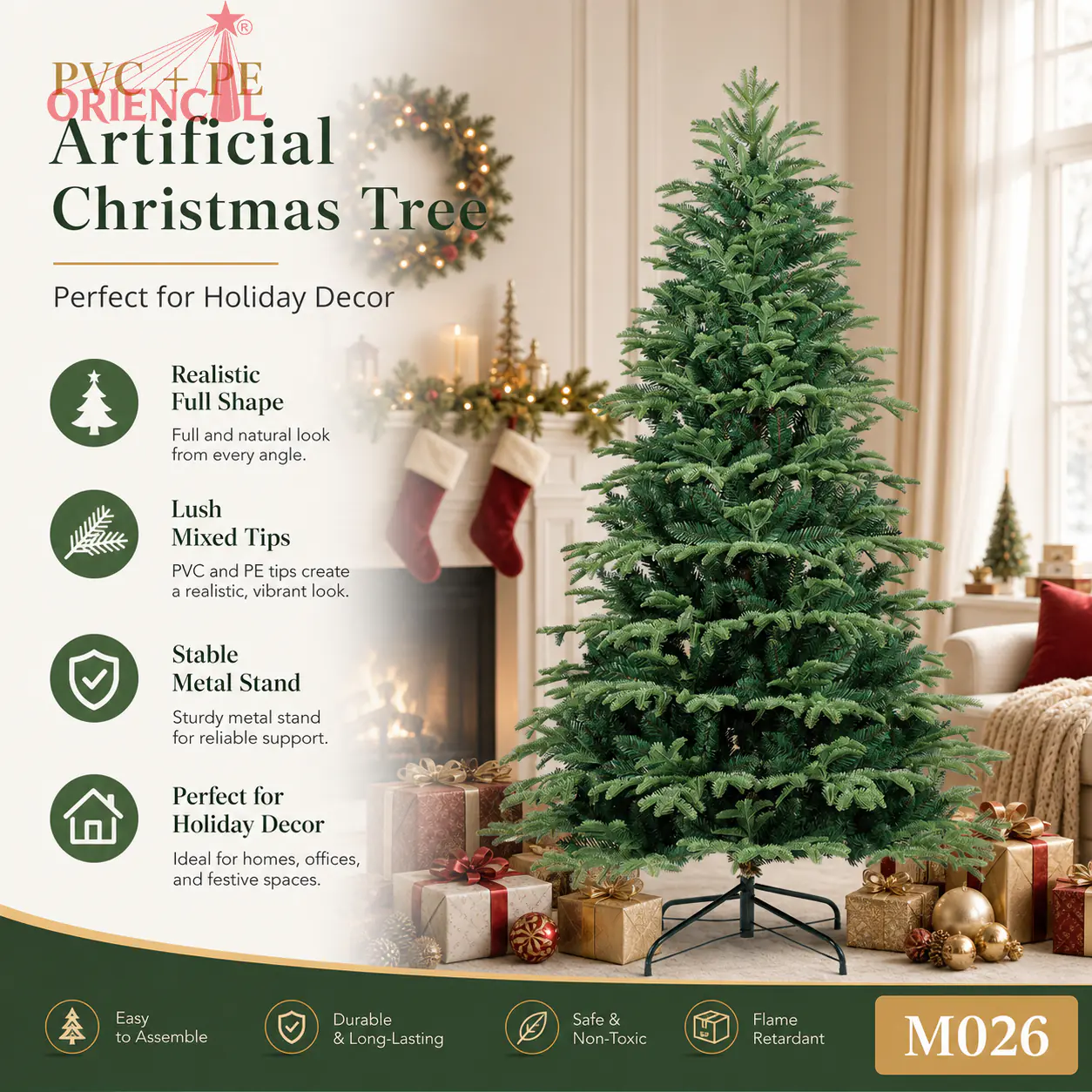 Slim Unlit Artificial Fir Christmas Tree, PET Pine Needle Branches, Space-Saving Corner Decor M026