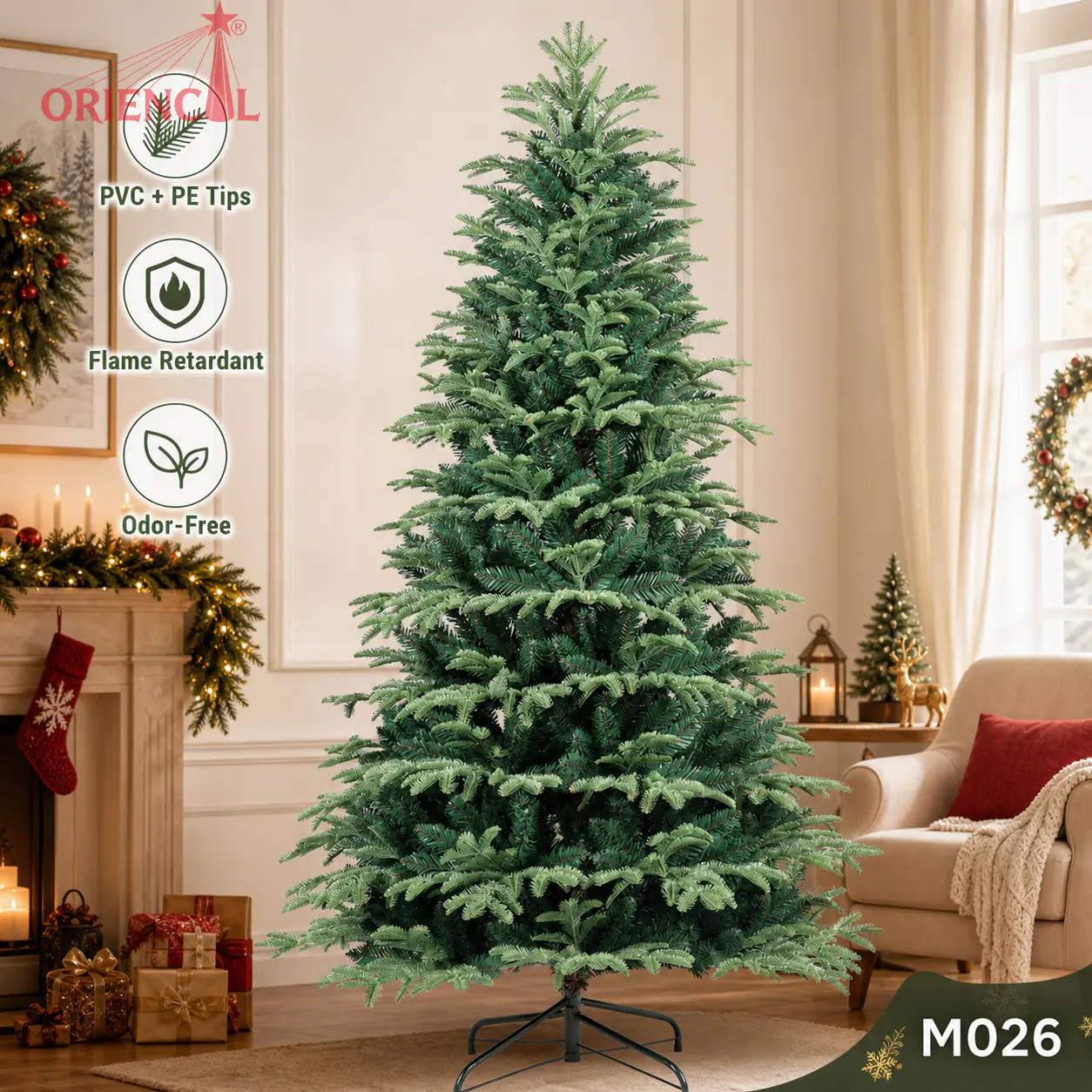 Slim Unlit Artificial Fir Christmas Tree, PET Pine Needle Branches, Space-Saving Corner Decor M026