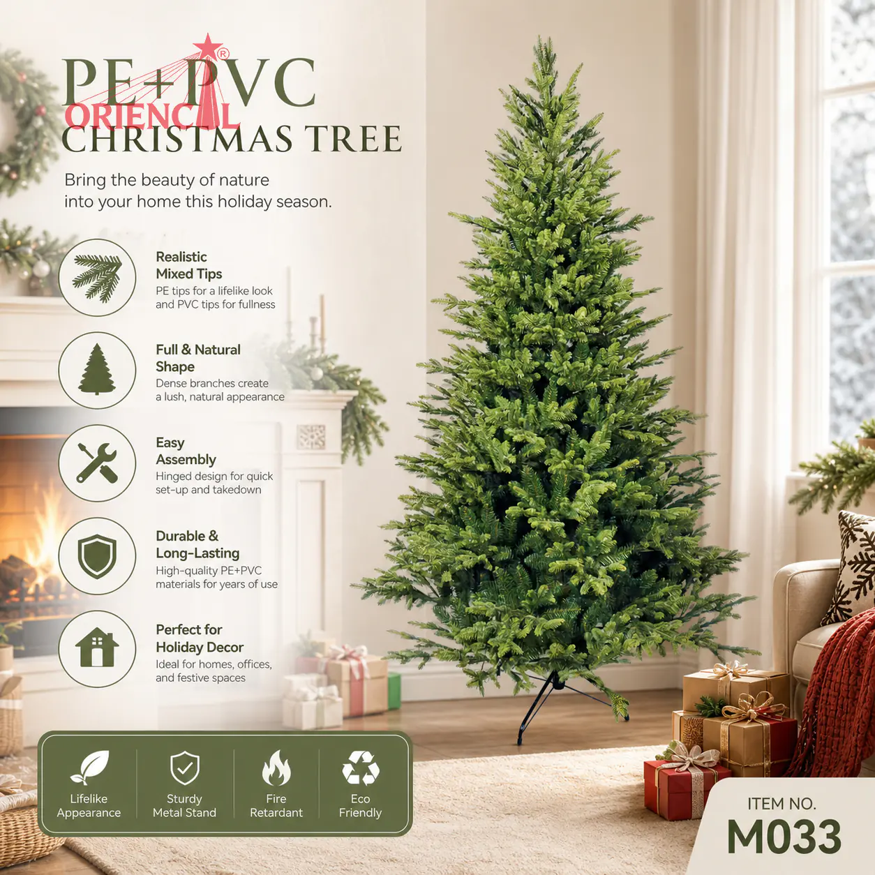 Artificial Mixed Material Fir Christmas Tree, Realistic Green Fir Tree, Natural Looking Christmas Tree, Unlit Fir Tree for Home Decor M033