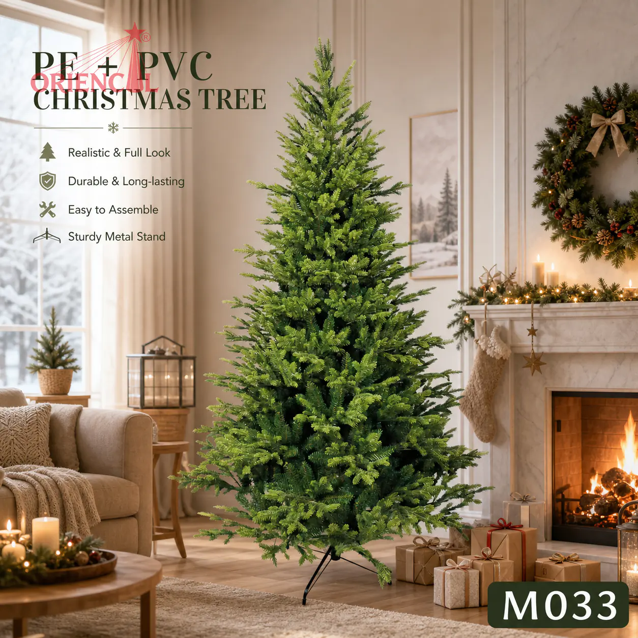 Artificial Mixed Material Fir Christmas Tree, Realistic Green Fir Tree, Natural Looking Christmas Tree, Unlit Fir Tree for Home Decor M033