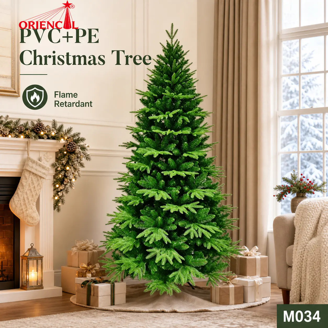 Full Green Spruce Christmas Tree, Artificial Mixed Material Spruce Tree, Dense Unlit Spruce Tree, Indoor Holiday Decoration M034