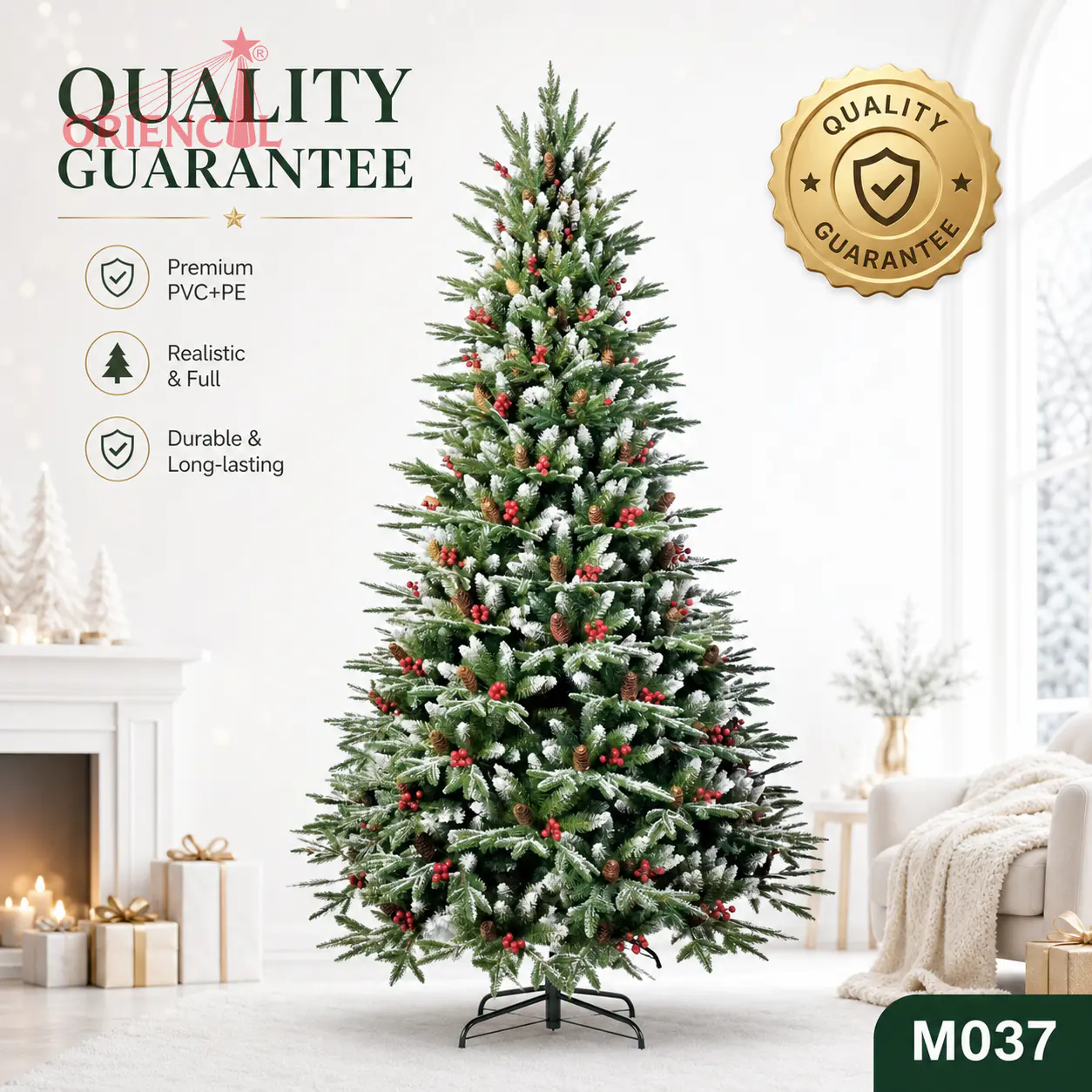 Flocked Spruce Christmas Tree with Red Berries, Artificial Mixed Material Spruce Tree, Snowy Spruce Tree for Holiday Decor M037