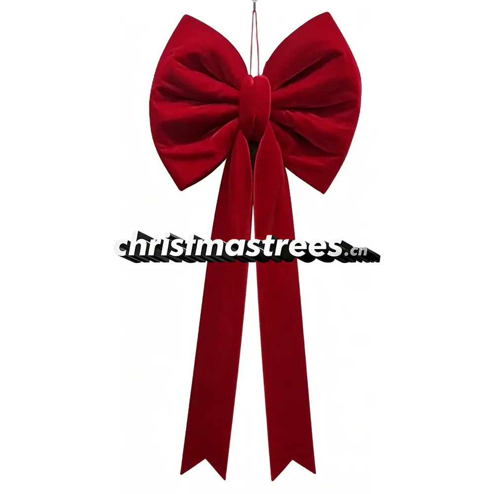 Red Velvet Christmas Bow, Large Hanging Bow with Long Streamers for Holiday Decoration Q001