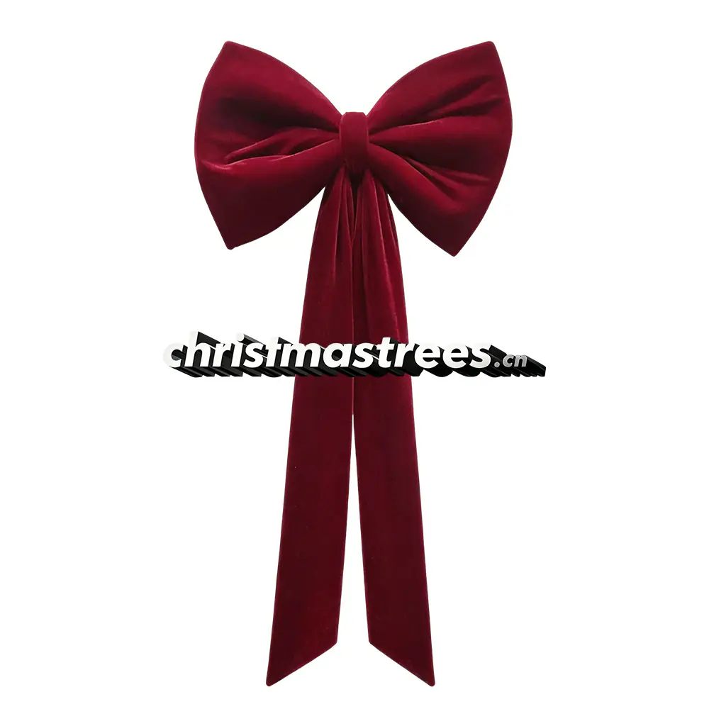Red Satin Christmas Bow, Long Tail Decorative Bow for Wreath, Door & Tree Q002