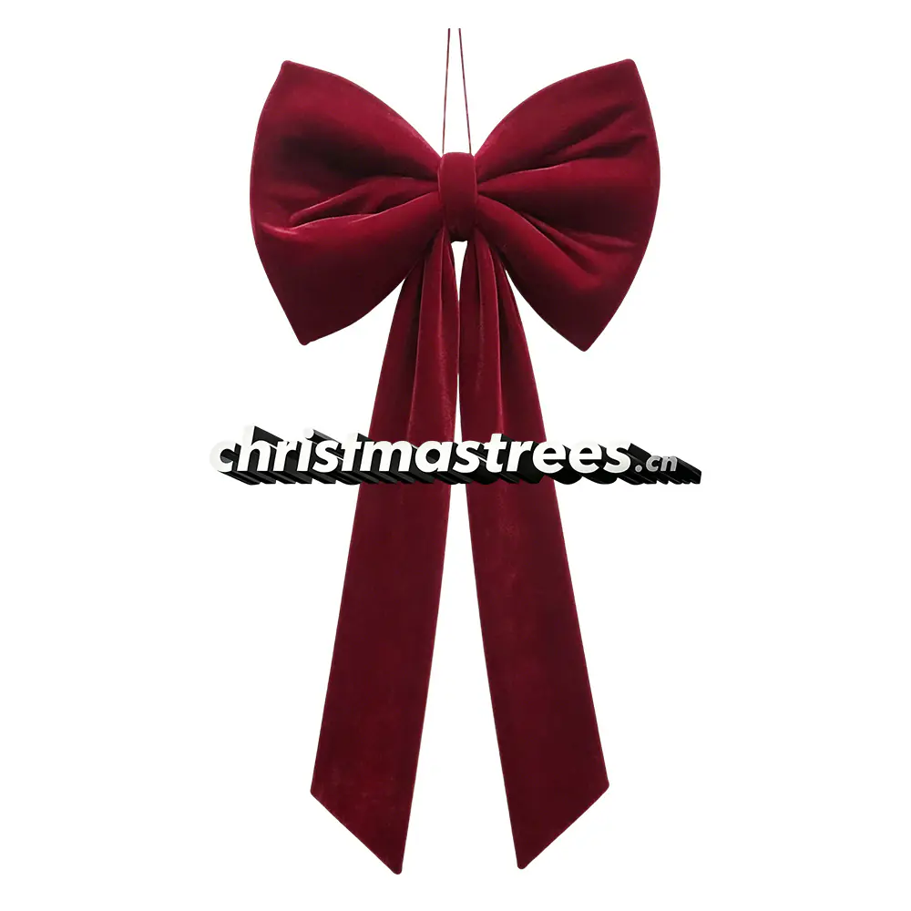 Red Velvet Christmas Bow, Plush Fabric Bow for Holiday Wreath & Home Decor Q003