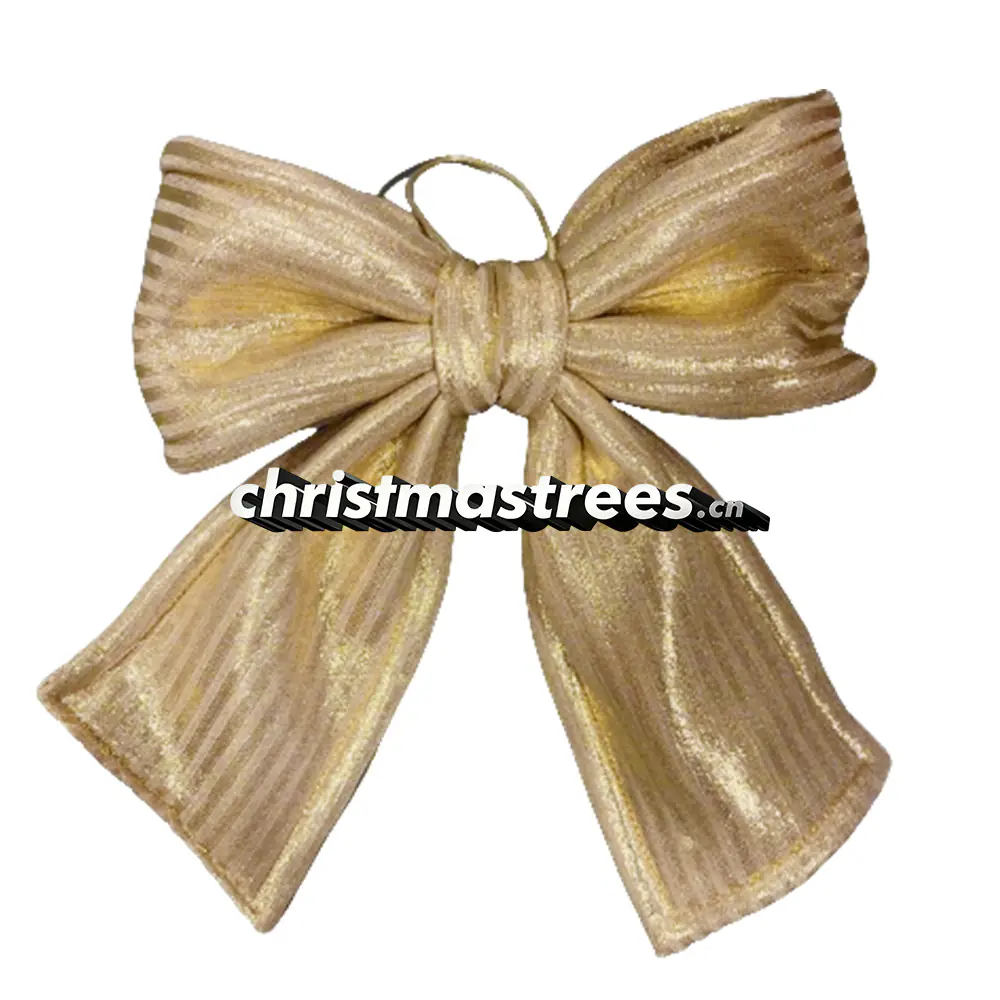 Gold Metallic Fabric Bow, Shiny Large Bow with Streamers for Christmas Ornament Q004