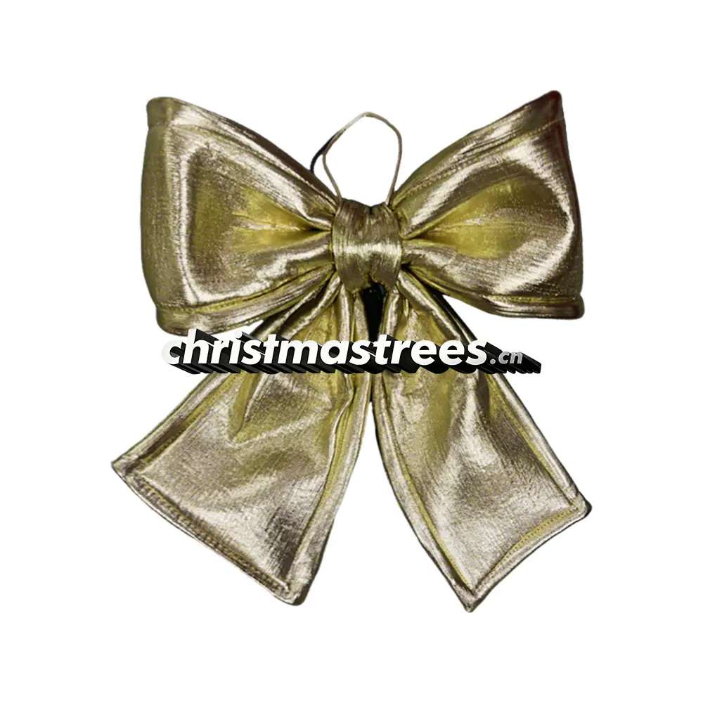Gold Metallic Fabric Bow, Large Shiny Bow for Christmas Tree & Wreath Q007