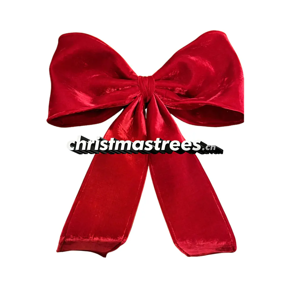 Red Velvet Christmas Bow, Soft Plush Fabric Bow with Long Streamers for Decor Q020