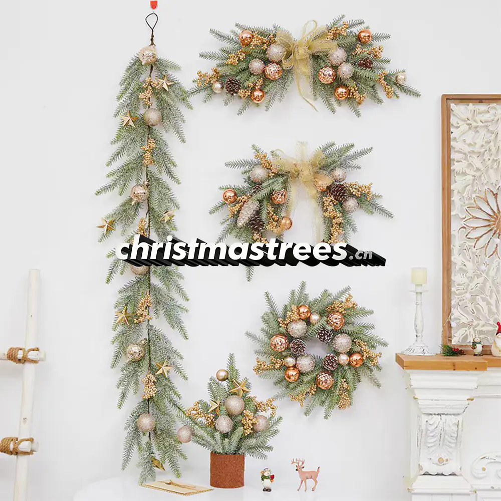 Champagne & Pine Christmas Wreath, Garland & Ornament Bundle S010