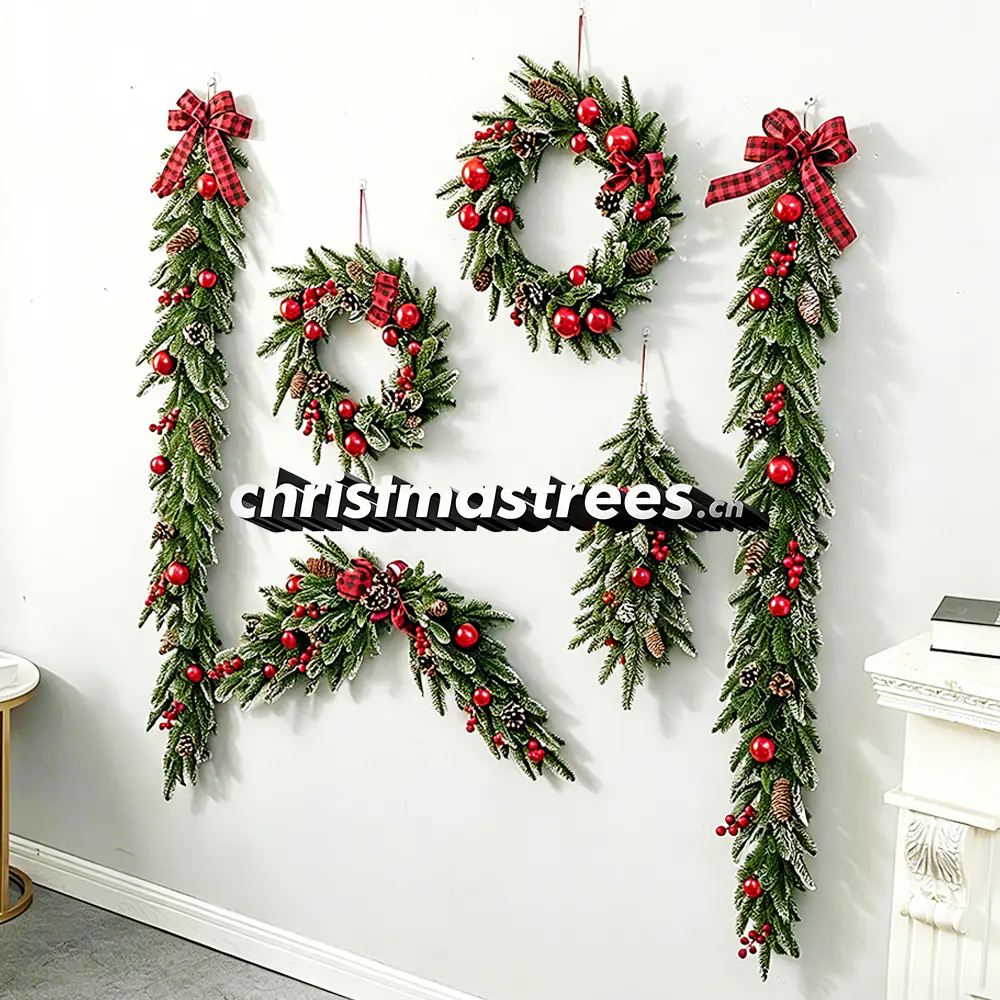 Red Berry Christmas Wreath & Garland LOVE Decor Set S004