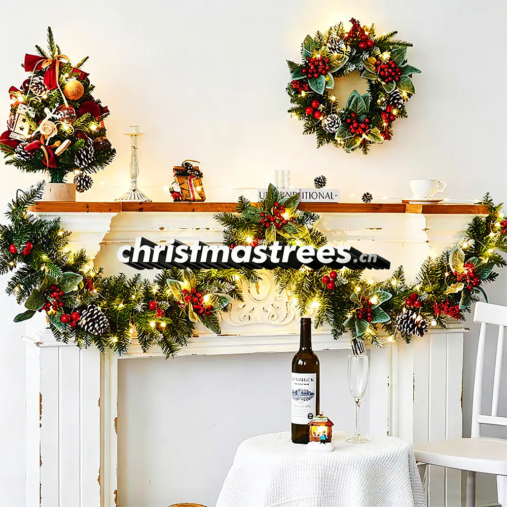 Gold & Red Christmas Wreath & Fireplace Mantel Garland Set S006