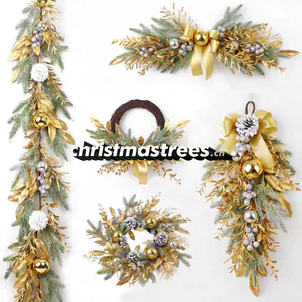 Elegant Gold & White Christmas Wreath, Garland & Swag Kit S008