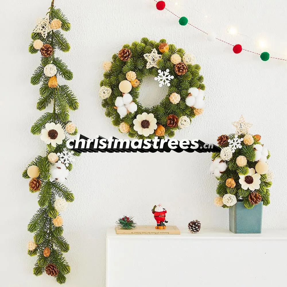 White Floral Christmas Wreath & Garland Set S013