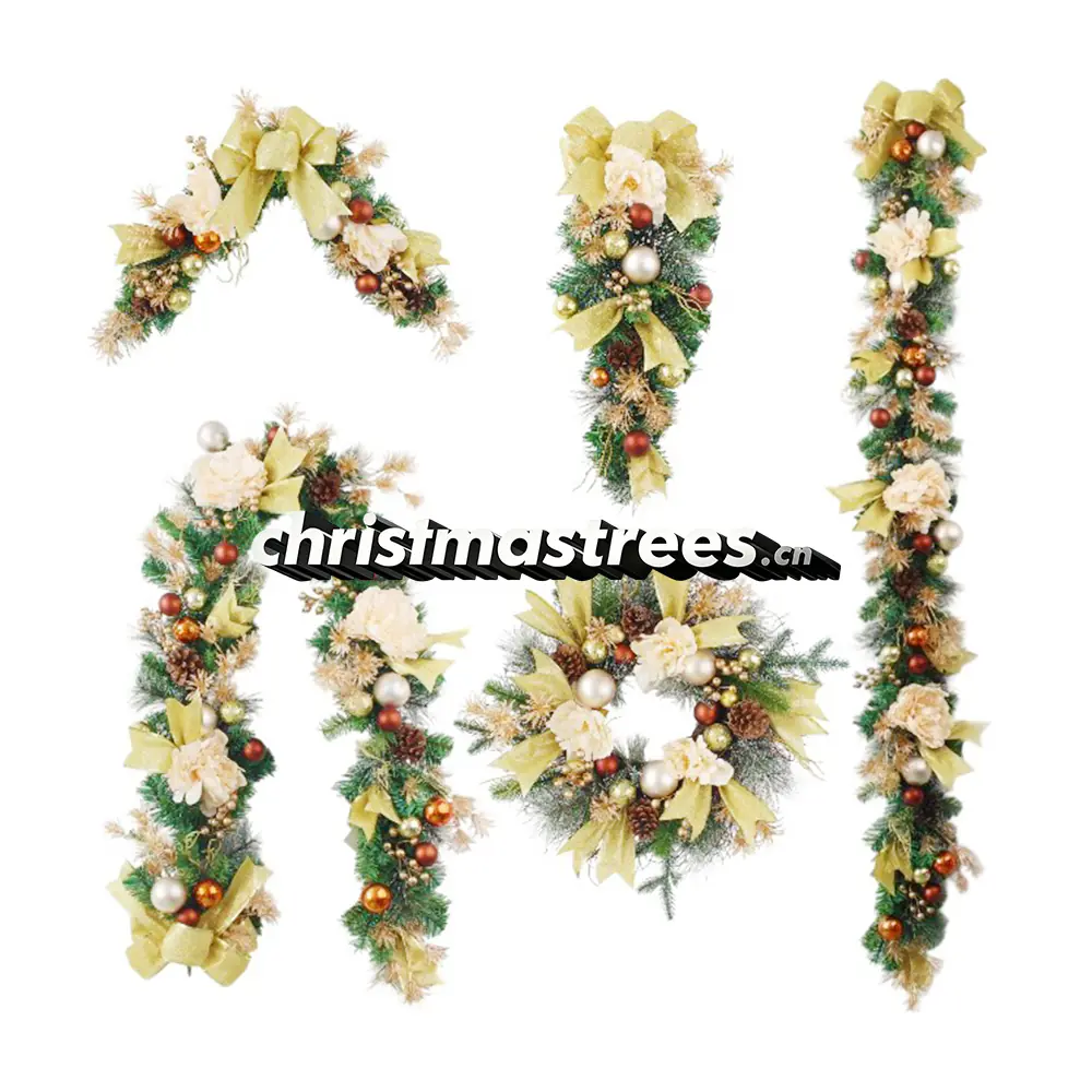 Cream Floral Christmas Wreath & Garland Set S016