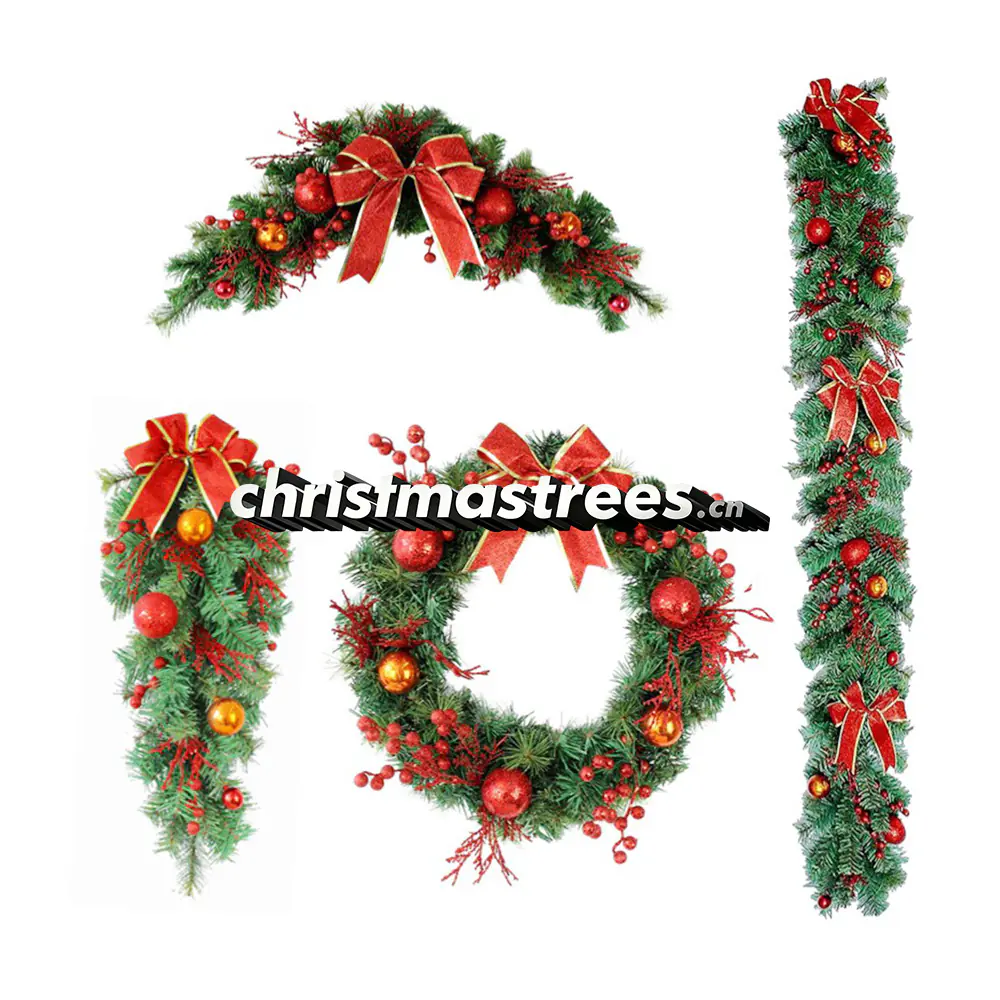 Traditional Red & Green Christmas Wreath & Garland Set S017