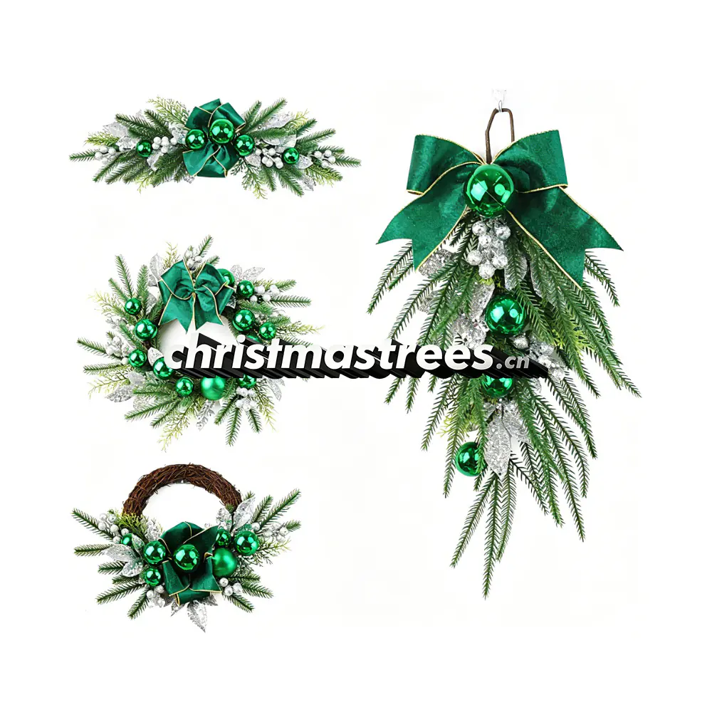 Emerald Green Christmas Wreath & Swag Decor Kit S018