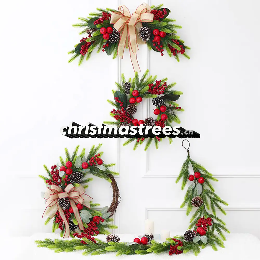 Red Berry & Bow Christmas Wreath and Swag Decor Kit S026