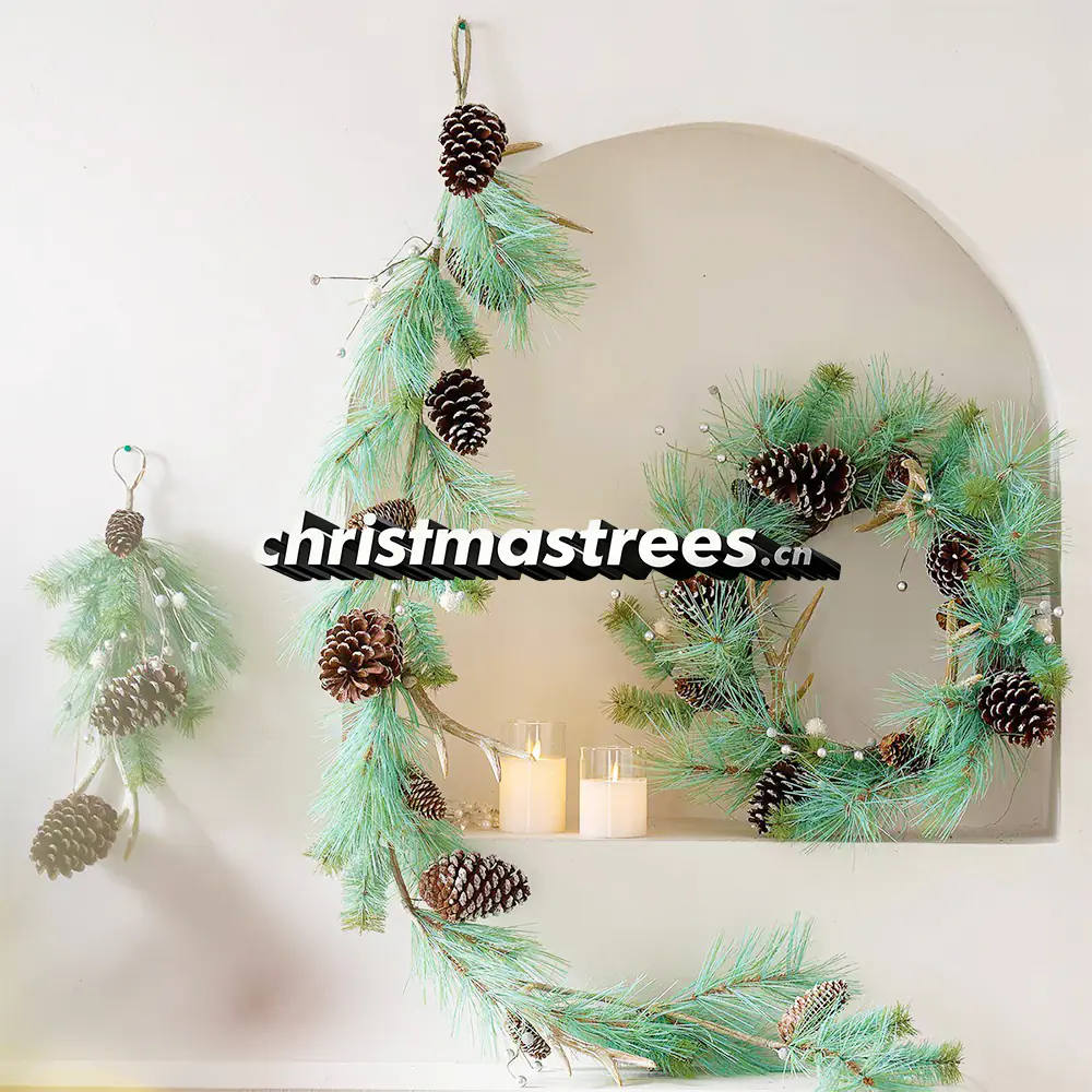 Frosted Pine & Pine Cone Christmas Wreath & Swag Set S027