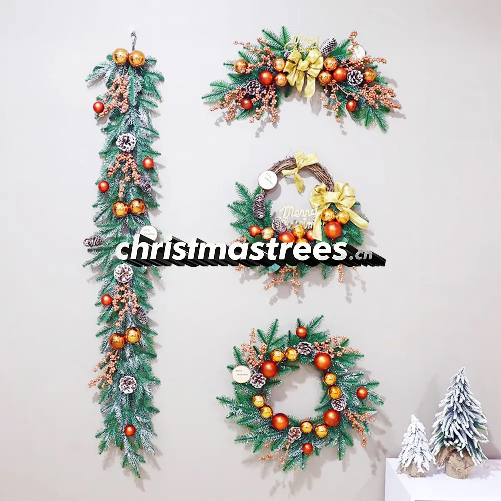 Orange & Yellow Berry Christmas Wreath and Garland Bundle S028