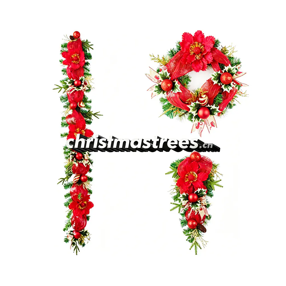 Red Poinsettia Christmas Wreath, Garland & Swag Kit S031