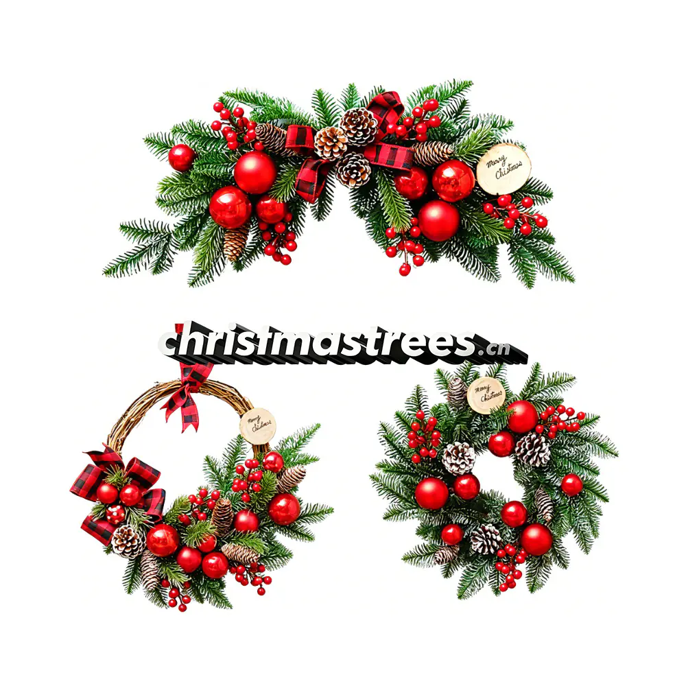 Red Apple & Pine Cone Christmas Wreath and Swag Set S032
