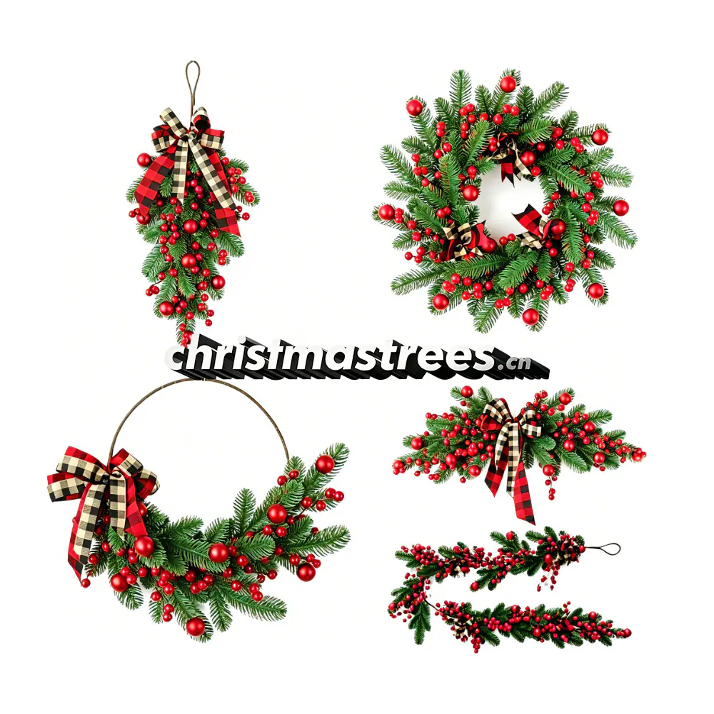 Red Berry Christmas Wreath, Garland & Ornament Decor Bundle S033