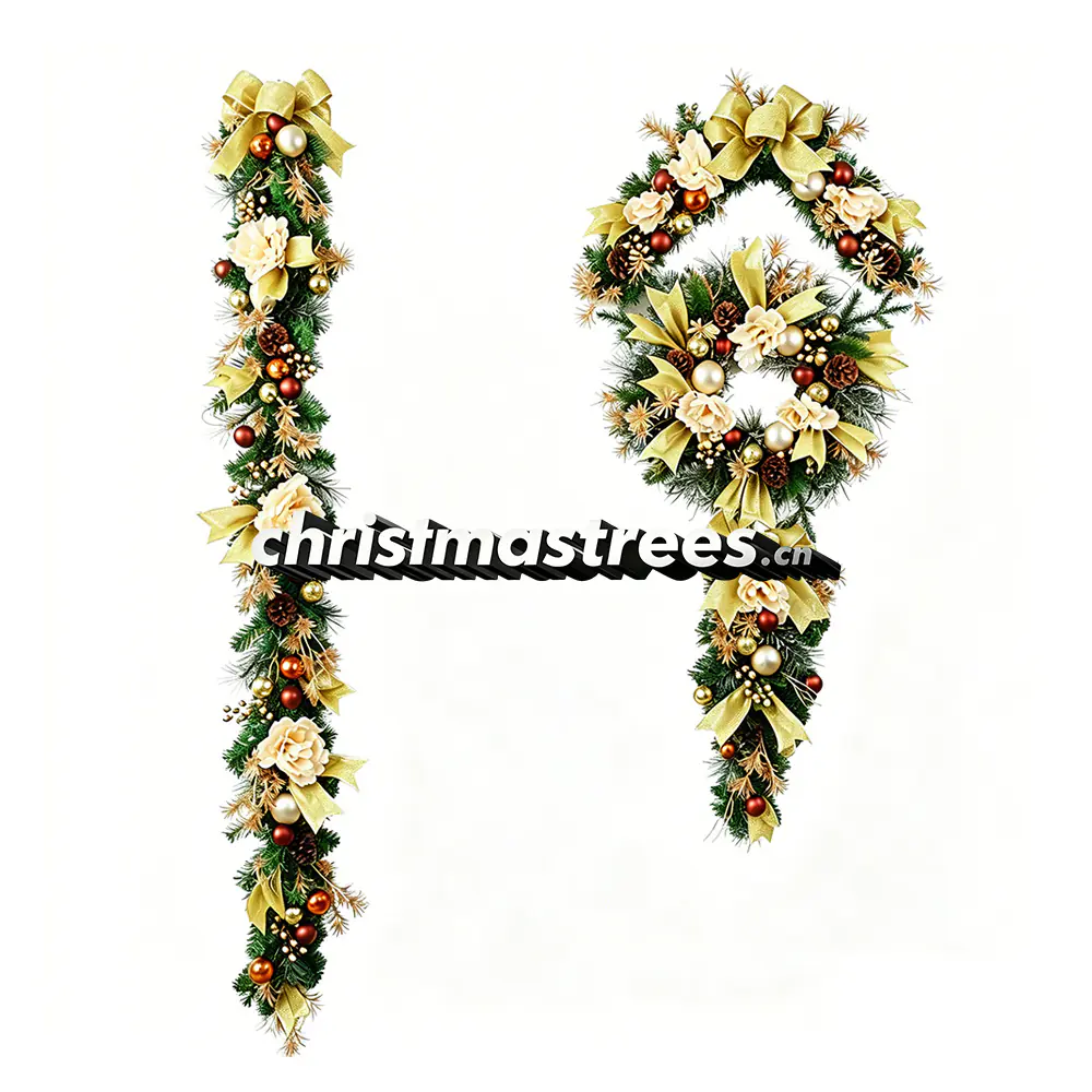 Neutral Beige Christmas Wreath & Garland Decor Set S035