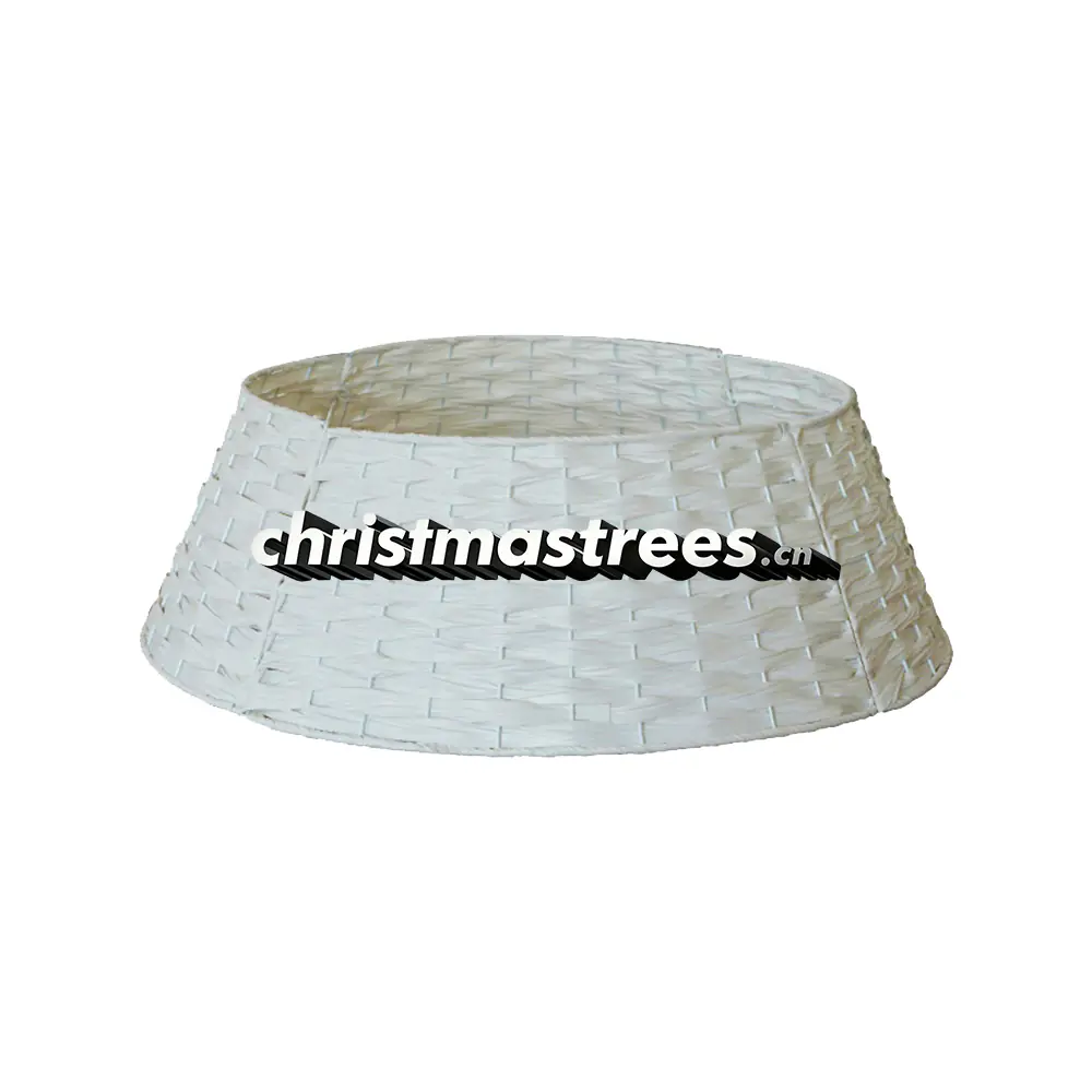 White Woven Christmas Tree Collar, 4-Piece Rattan Tree Stand Cover S037